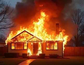 a photo of a burning house